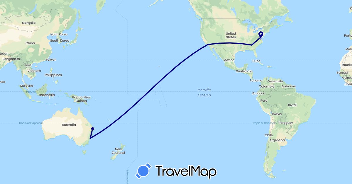 TravelMap itinerary: driving in Australia, United States (North America, Oceania)